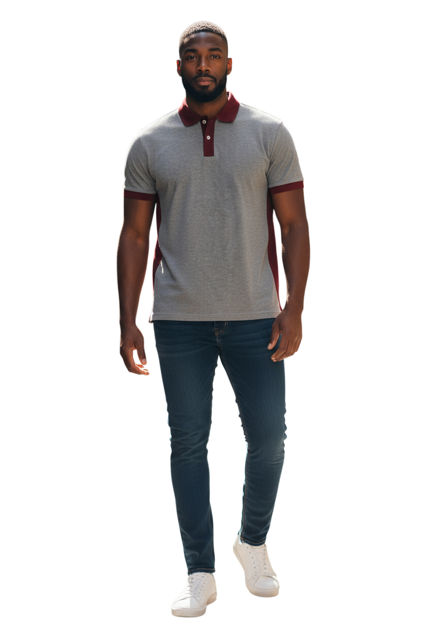 Camisa polo bicolor com recortes vinho